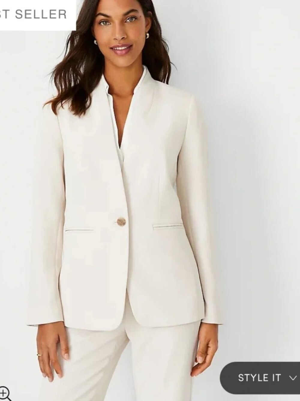Ann Taylor The Long Collarless Blazer in Fluid Crepe Ivory 4